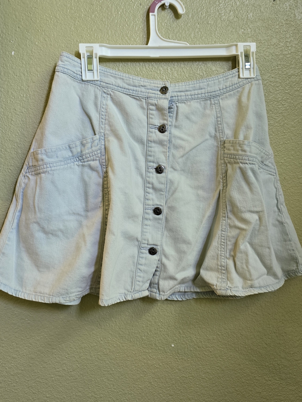 Vintage Free People light blue denim skirt with Metal Buttons Down Front
